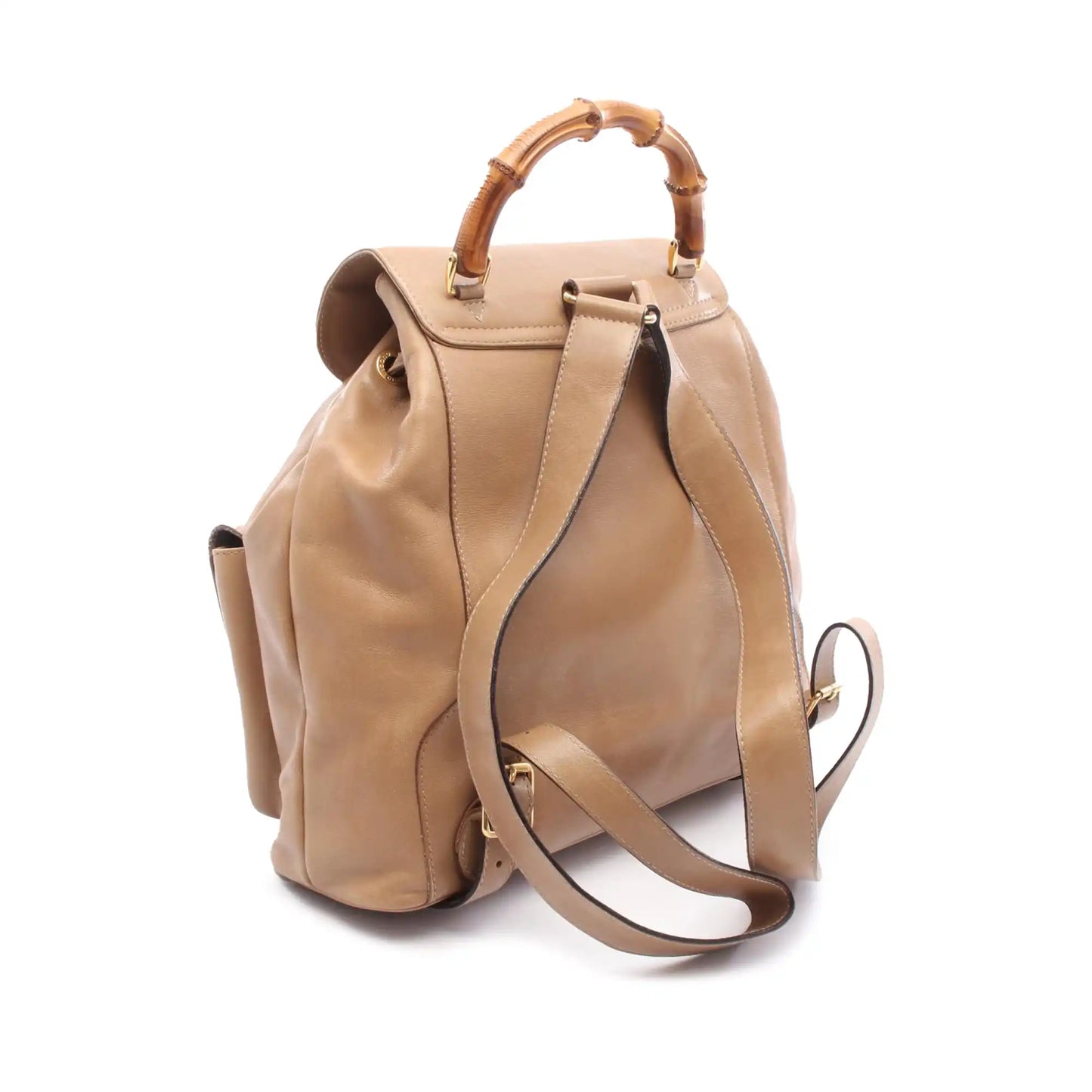 Gucci Leather Bamboo Drawstring Backpack