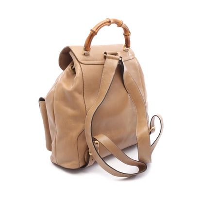 Gucci Leather Bamboo Drawstring Backpack