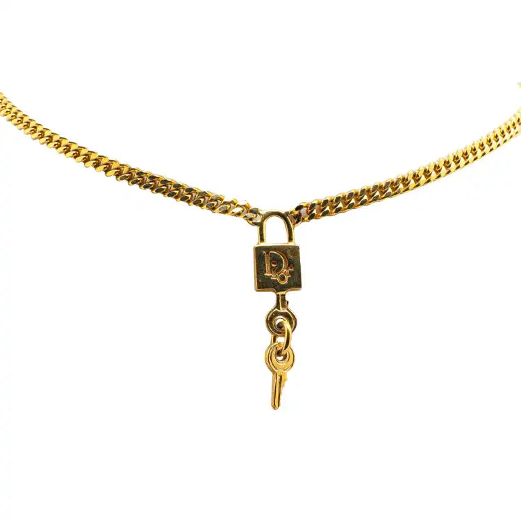 Dior Gold Plated Lock and Key Charm Necklace