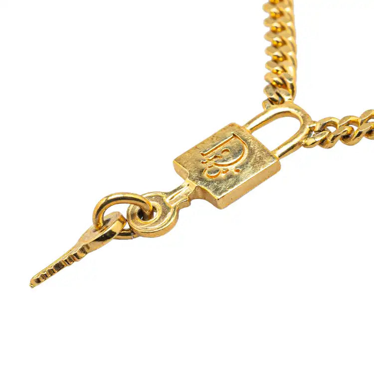 Dior Gold Plated Lock and Key Charm Necklace