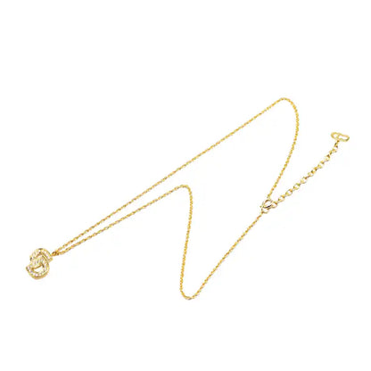 Dior Gold Plated Logo Rhinestone Pendant Necklace