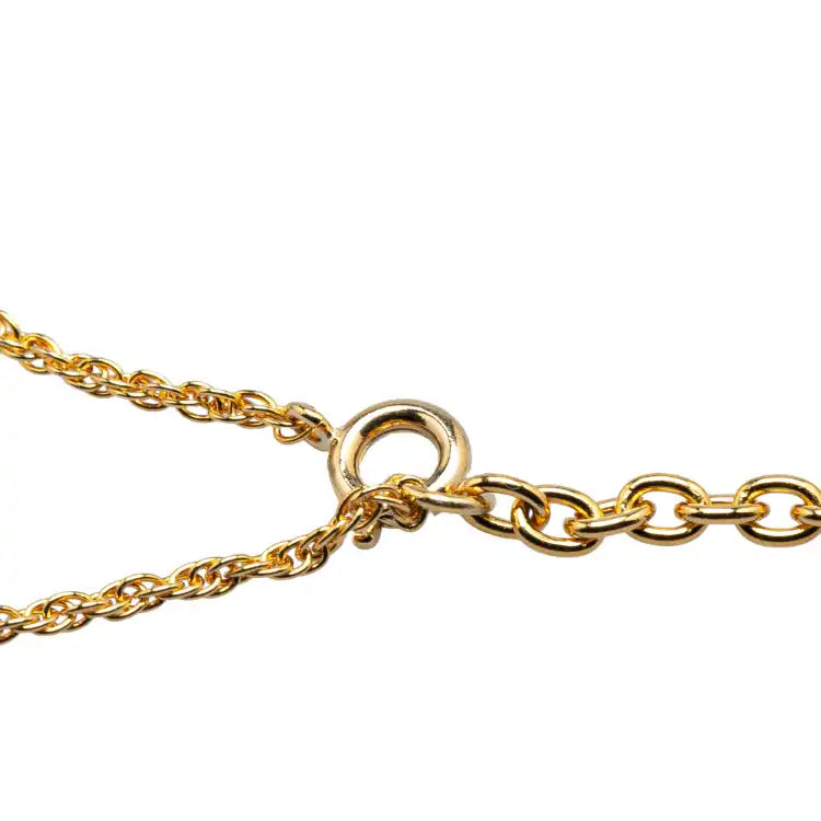 Dior Gold Plated Logo Rhinestone Pendant Necklace