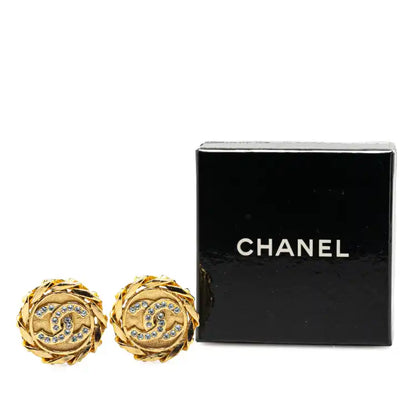 Chanel Gold Plated CC Crystal Clip On Earrings