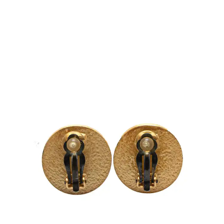 Chanel Gold Plated Enamel CC Button Clip on Earrings