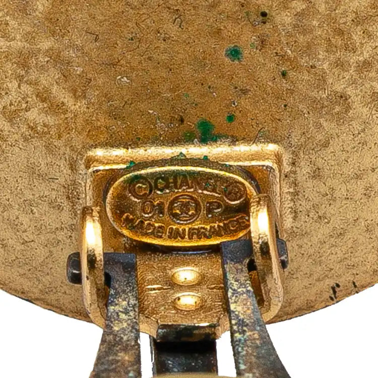 Chanel Gold Plated Enamel CC Button Clip on Earrings