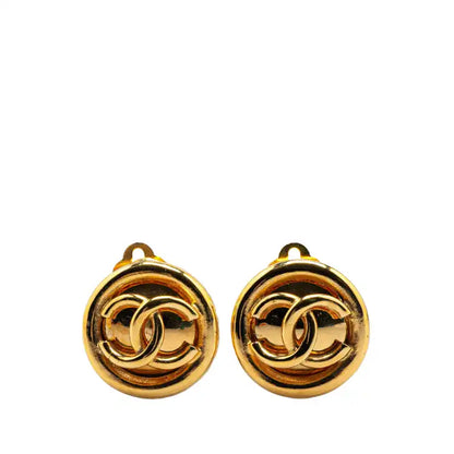 Chanel Gold Plated CC Round Clip On Earrings
