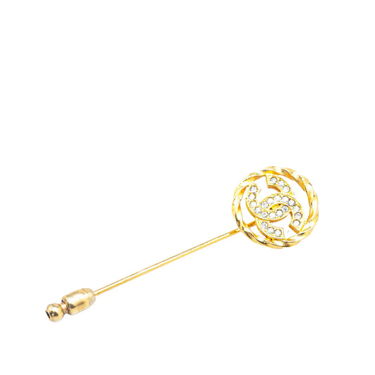 Gold Plated CC Crystal Brooch Pin