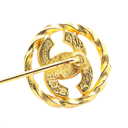Gold Plated CC Crystal Brooch Pin