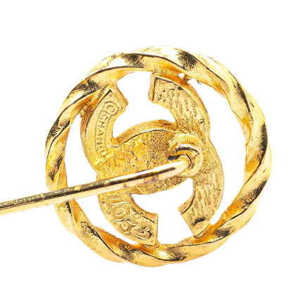 Gold Plated CC Crystal Brooch Pin