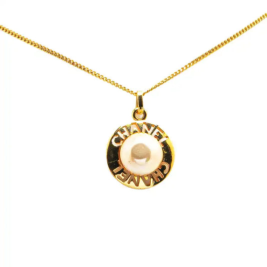 Chanel Gold Plated Faux Pearl Pendant Necklace