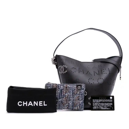 Chanel Calfskin and Tweed Small Piercing Light Bucket Bag