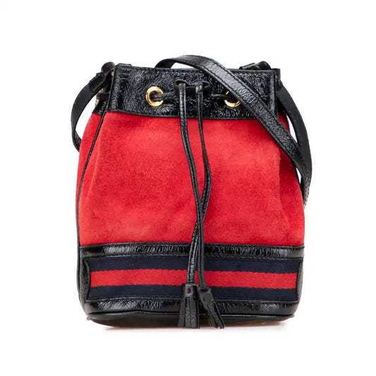 Gucci Mini Suede and Patent Web Ophidia Bucket Bag