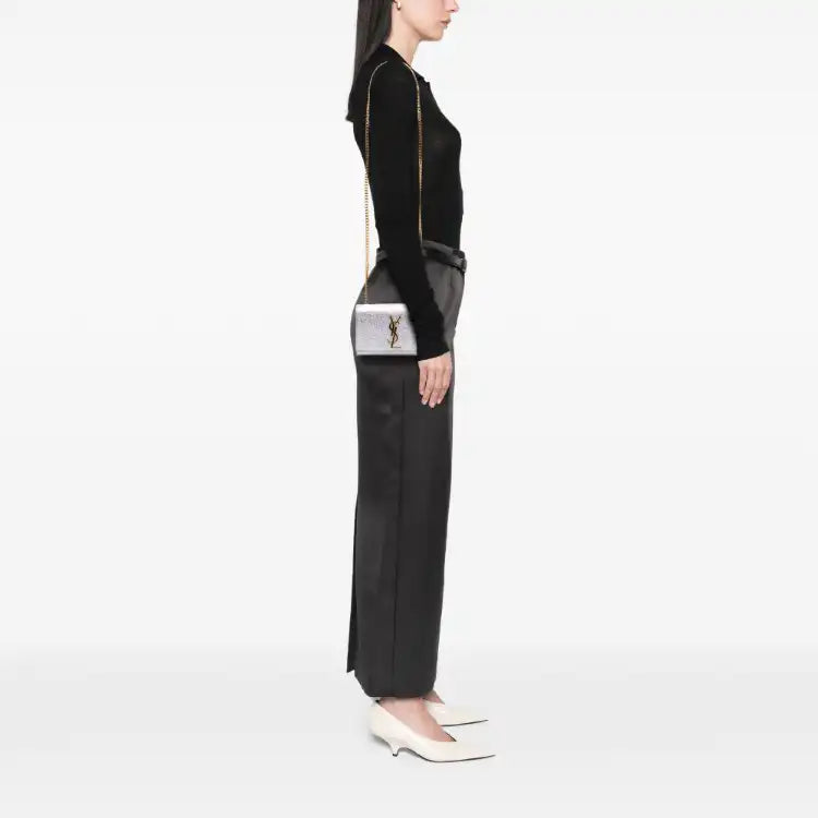 Saint Laurent Small Metallic Calfskin Classic Monogram Kate Crossbody
