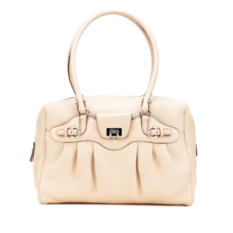 Ferragamo Leather Gancini Pleated Handbag