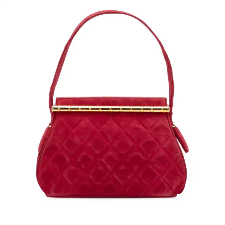 Chanel Quilted Suede Metal Frame Handbag