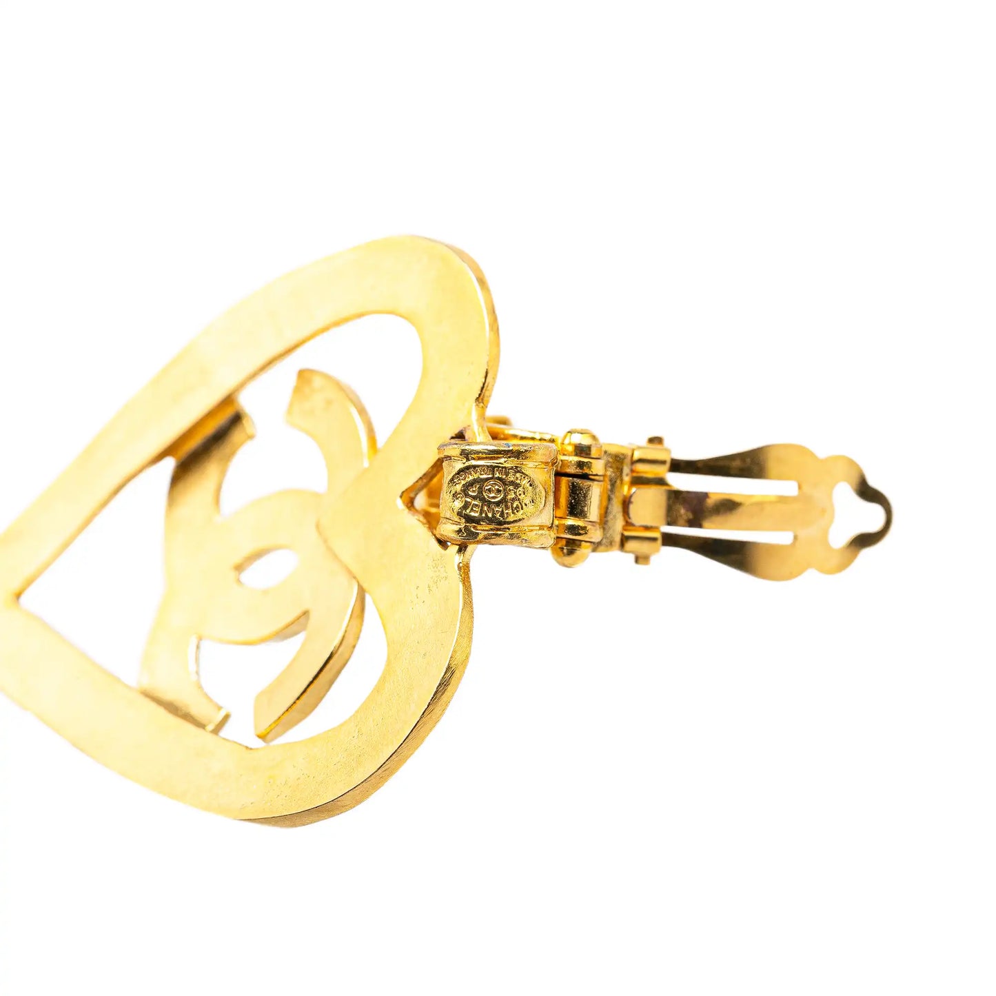 Chanel CC Gold Plated Heart Drop Clip On Earrings