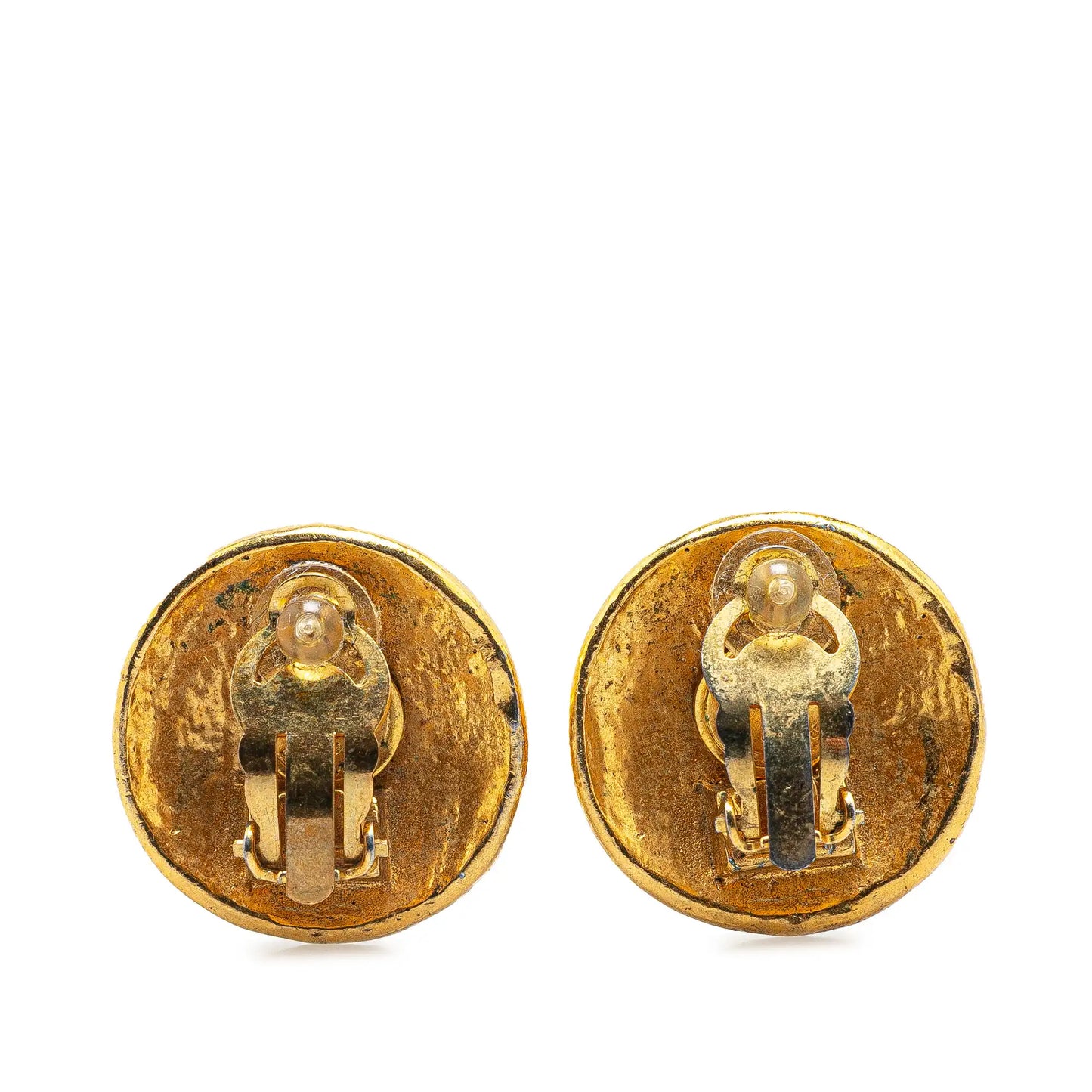 Chanel Gold Plated CC Round Clip on Earrings