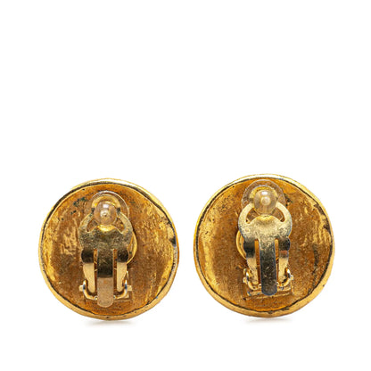 Chanel Gold Plated CC Round Clip on Earrings