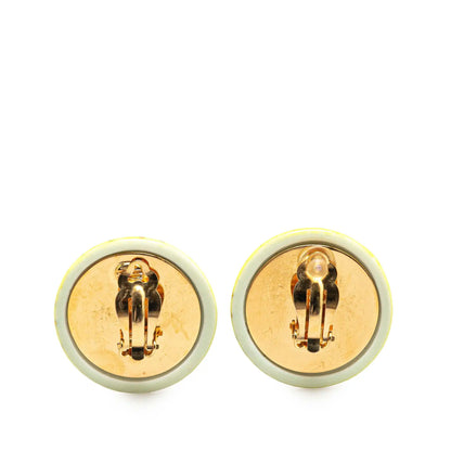 Chanel Gold Plated and Resin CC Round Clip On Earrings