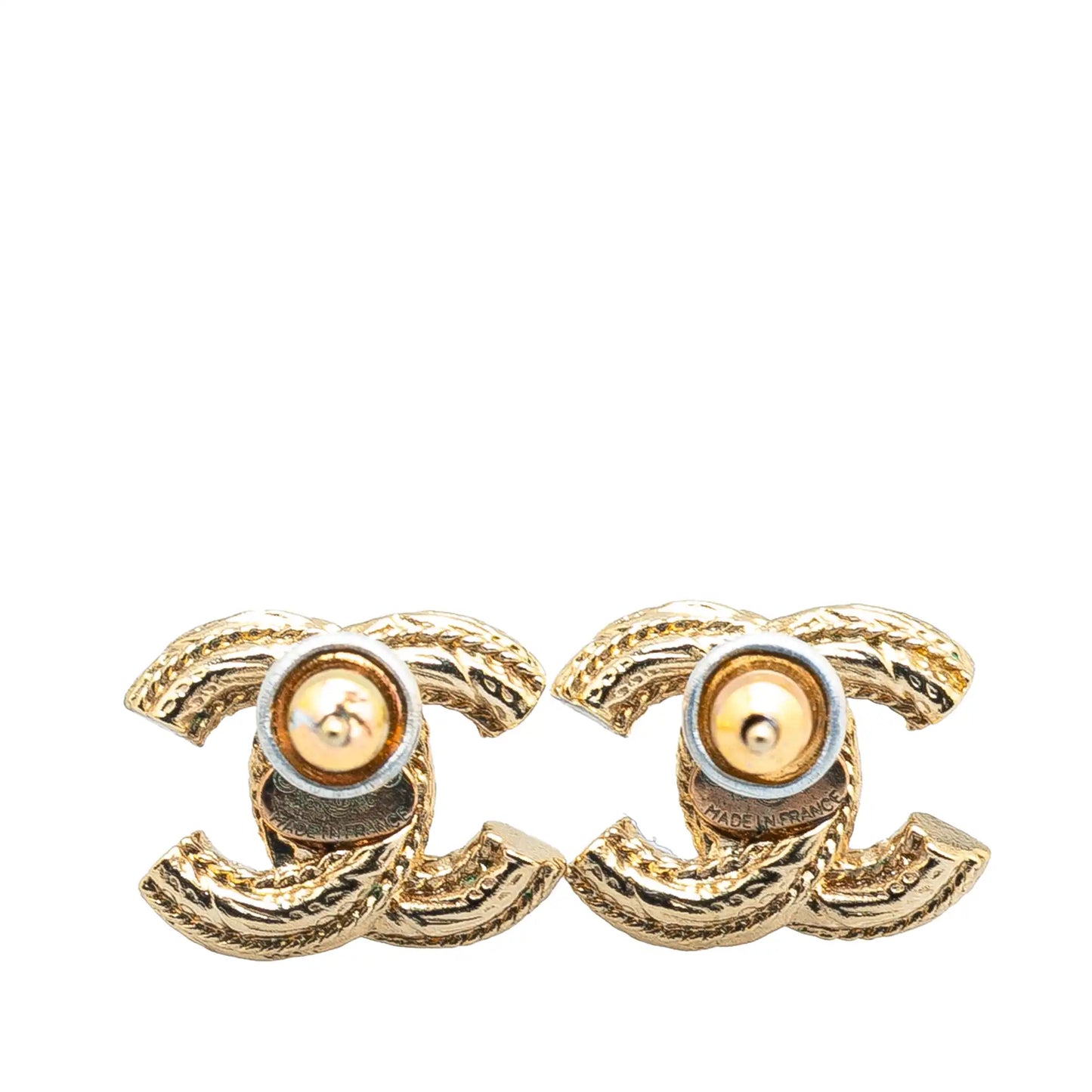 Chanel CC Gold Plated Faux Pearl Push Back Earrings