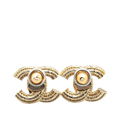 Chanel CC Gold Plated Faux Pearl Push Back Earrings