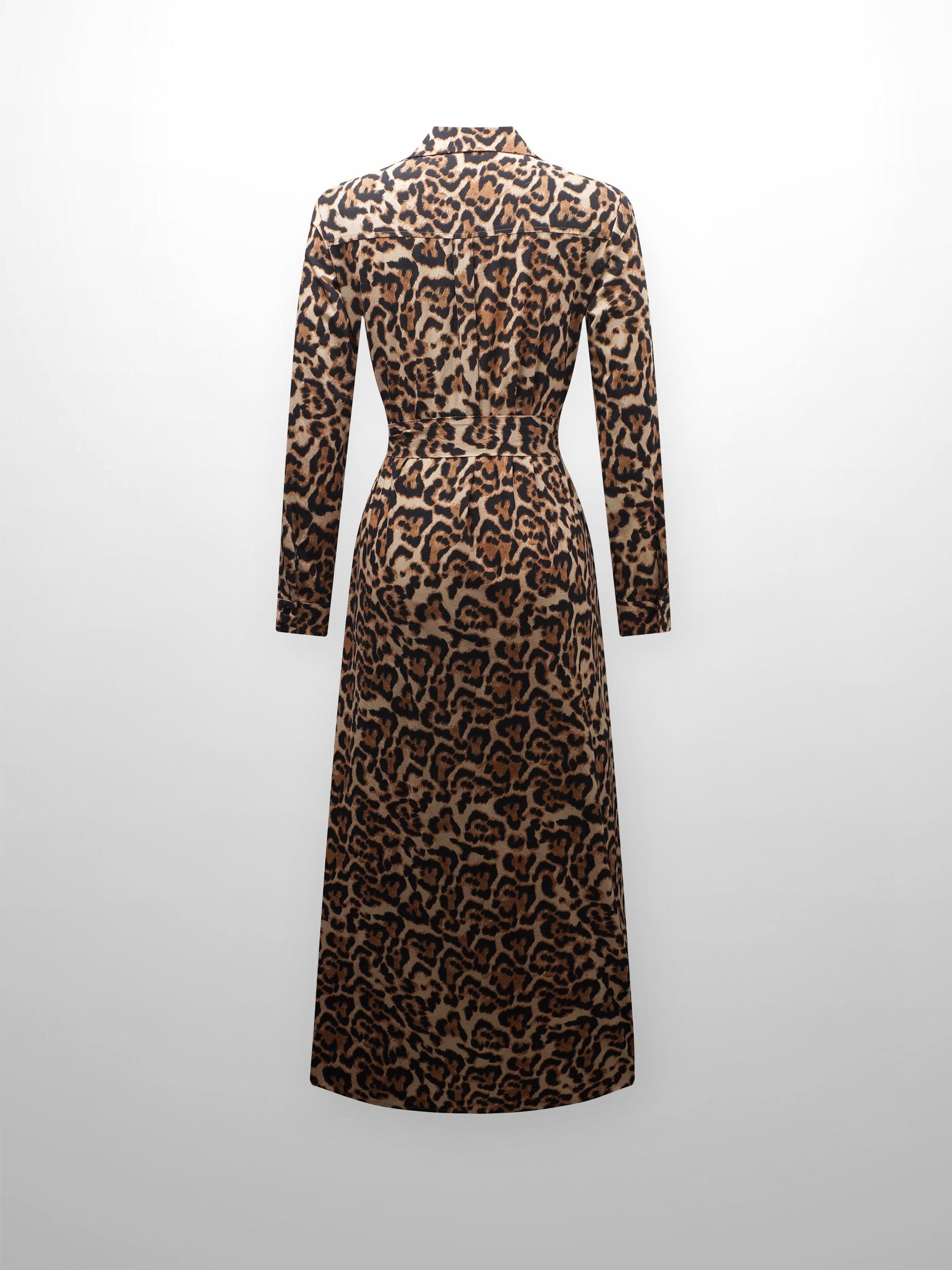 She Wears Glory™ Long Button Down Shirtdress-Leopard Print-1