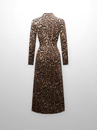 She Wears Glory™ Long Button Down Shirtdress-Leopard Print-1