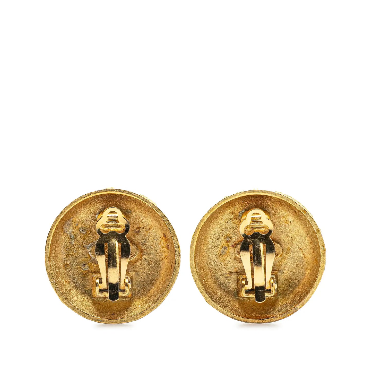 Chanel Gold Plated CC Round Clip On Earrings