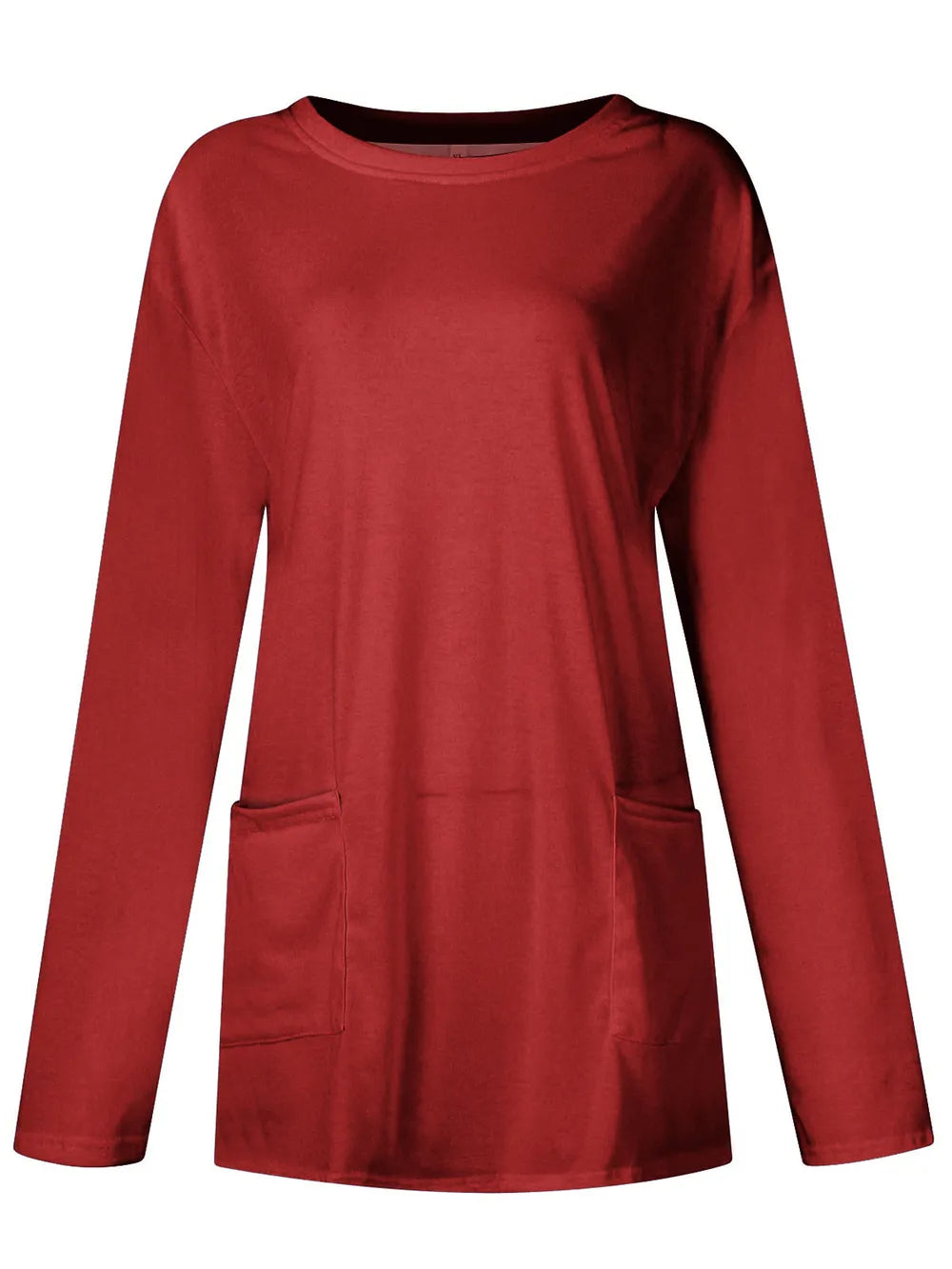 She Wears Glory™ Full Size Pocketed Round Neck Long Sleeve T-Shirt - She Wears Glory Beverly Hills