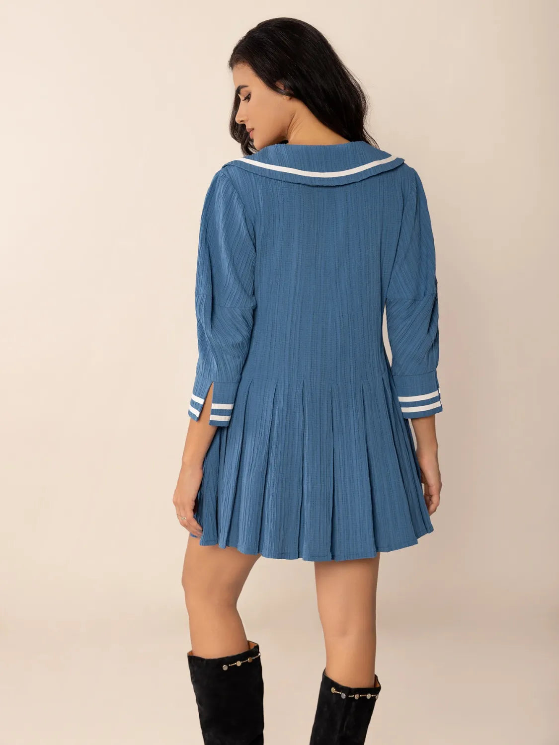She Wears Glory™ Tie-Front Pleated Three-Quarter Sleeve Dress - She Wears Glory Beverly Hills