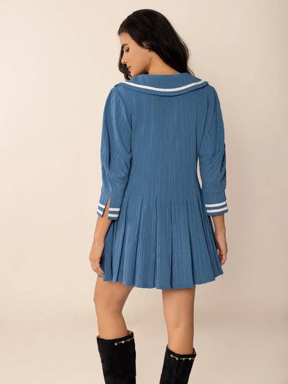 She Wears Glory™ Tie-Front Pleated Three-Quarter Sleeve Dress - She Wears Glory Beverly Hills