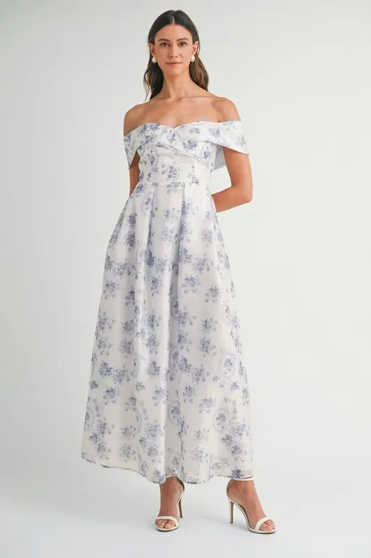 She Wears Glory Floral Printed Off Shoulder Maxi Dress - She Wears Glory Beverly Hills