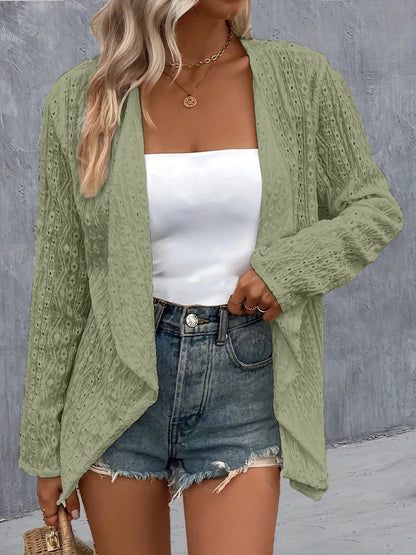 She Wears Glory™ Eyelet Roll-Tab Sleeve Cardigan - She Wears Glory Beverly Hills