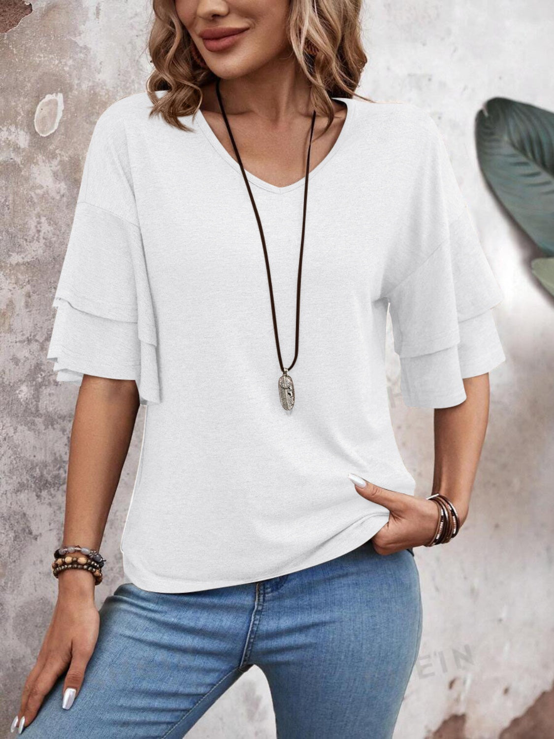 She Wears Glory™ — Chosen in Stillness V-Neck Blouse - She Wears Glory Beverly Hills