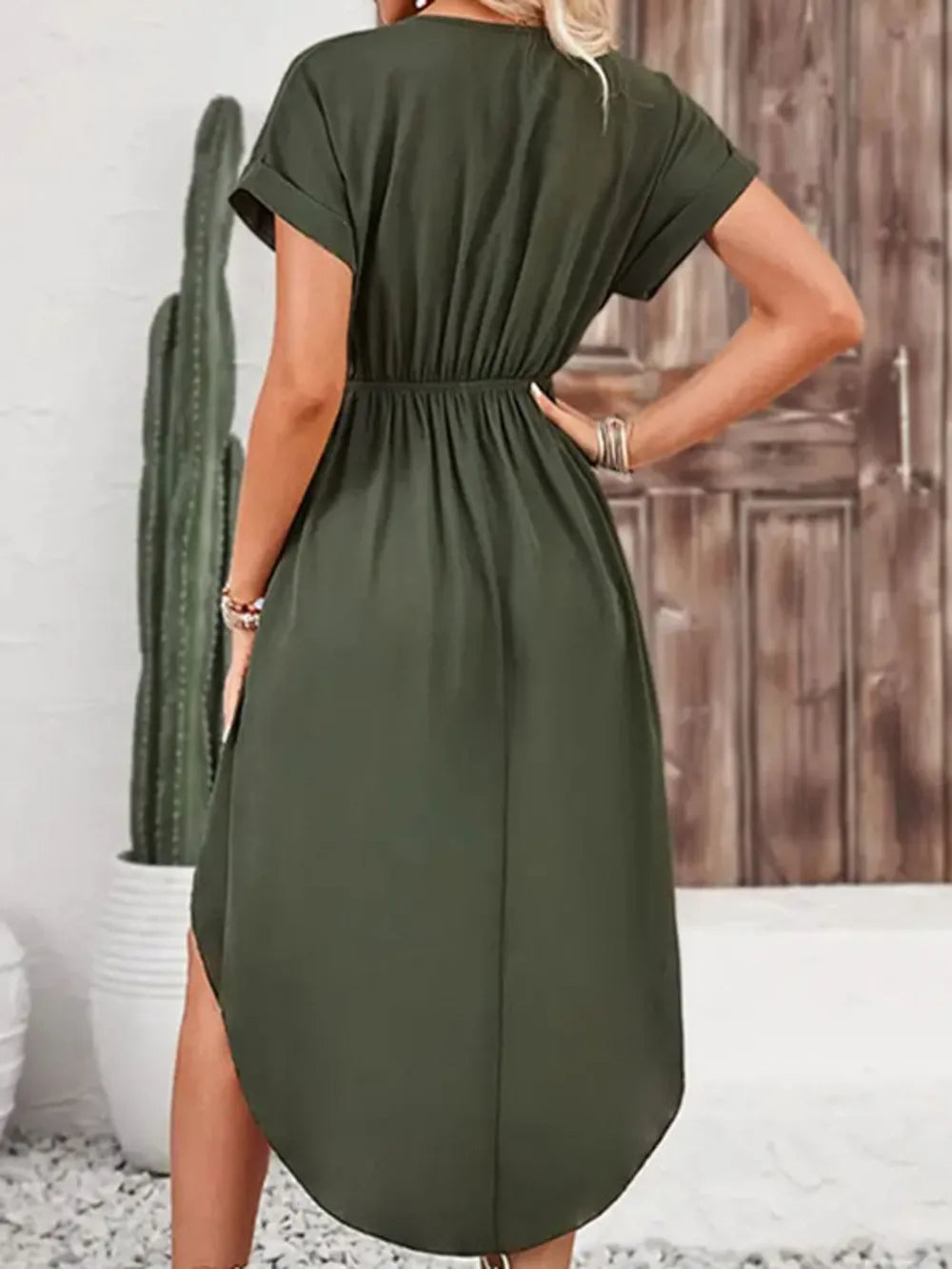 She Wears Glory™ Salome Surplice Grace Dress in Dusty Rose - She Wears Glory Beverly Hills