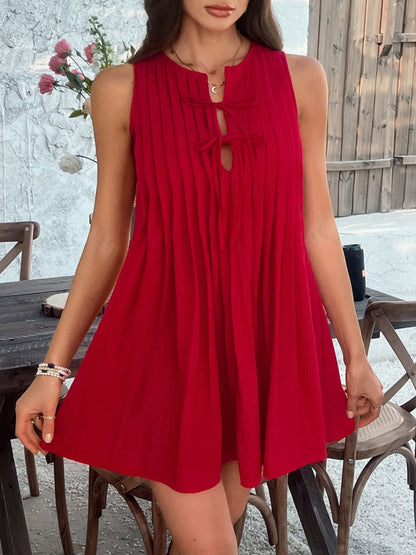 She Wears Glory™ “Divine Appointed” Pleated Tie-Waist Mini Dress - She Wears Glory Beverly Hills