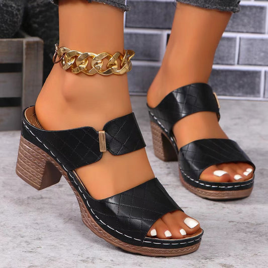 She Wears Glory™ — Miriam’s Stand PU Leather Block Heel Sandals - She Wears Glory Beverly Hills