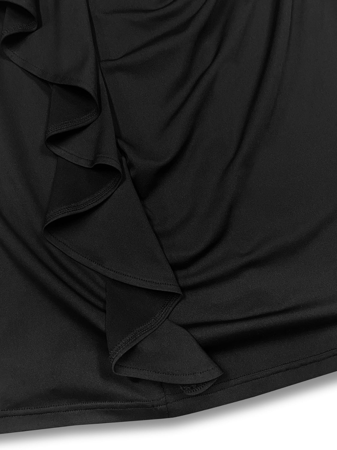 She Wears Glory™ “Radiant Reverence” Plus Size Ruffle Trim Round Neck Long Sleeve Dress - She Wears Glory Beverly Hills