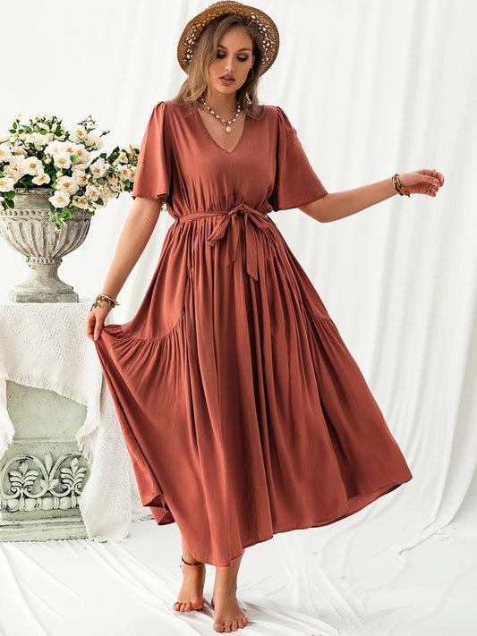 She Wears Glory™ “Grace in Bloom” Plus Size V-Neck Flutter Sleeve Midi Dress - She Wears Glory Beverly Hills