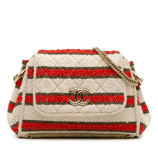 Chanel CC Quilted Tweed Striped Single Flap