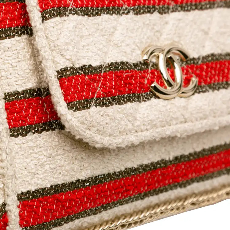 Chanel CC Quilted Tweed Striped Single Flap