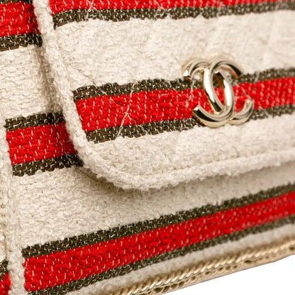 Chanel CC Quilted Tweed Striped Single Flap