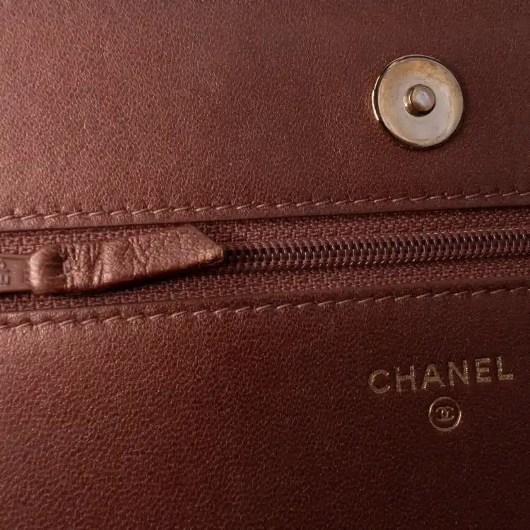 Chanel Quilted Metallic Lambskin Enamel CC Wallet On Chain