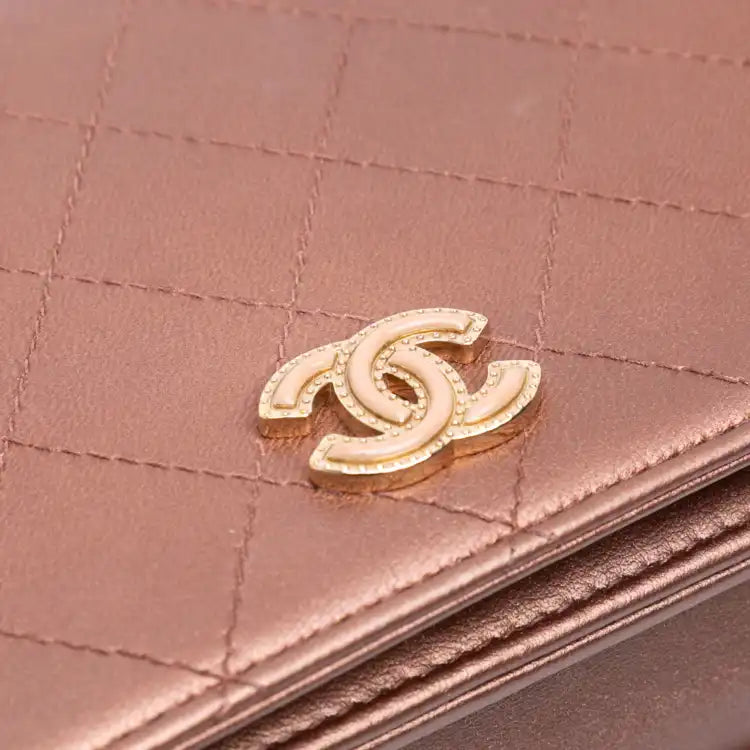 Chanel Quilted Metallic Lambskin Enamel CC Wallet On Chain