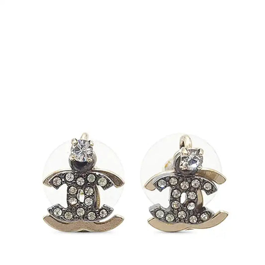 Chanel Bicolor Double CC Rhinestone Bullet Backs Earrings