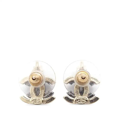 Chanel Bicolor Double CC Rhinestone Bullet Backs Earrings