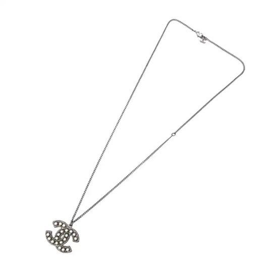 Chanel CC Silver Plated Faux Pearl Pendant Necklace