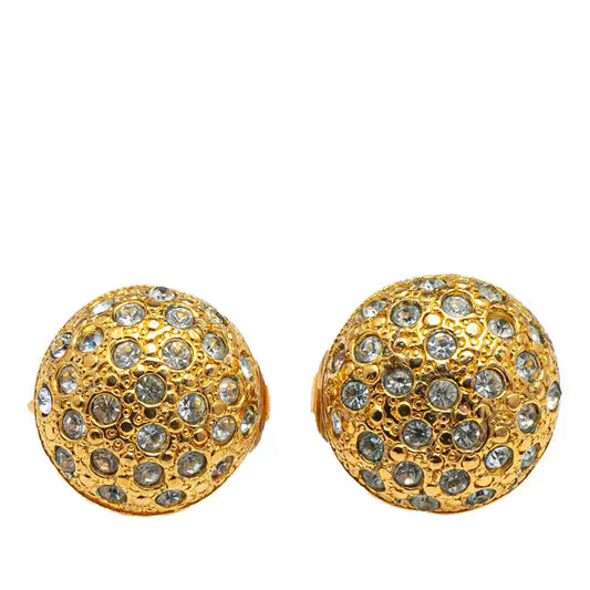 Chanel Gold Plated and Rhinestones Round Clip On Earrings