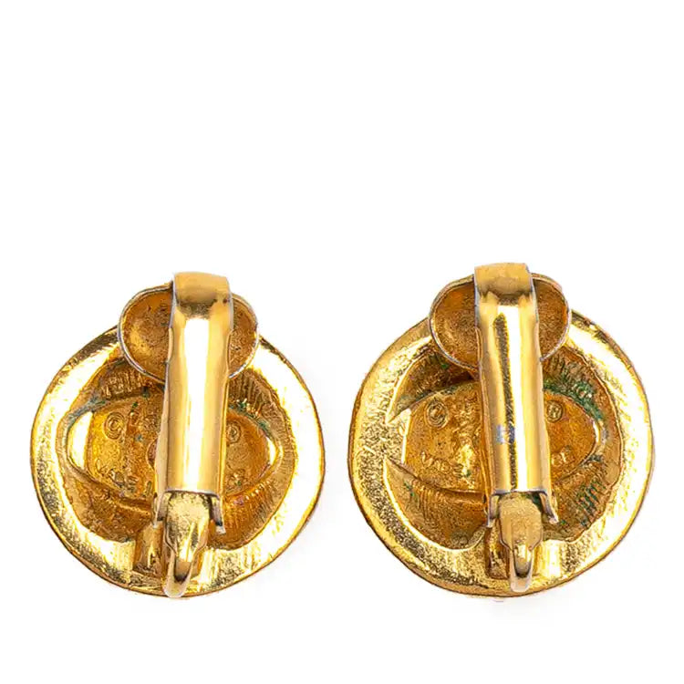 Chanel Gold Plated and Rhinestones Round Clip On Earrings