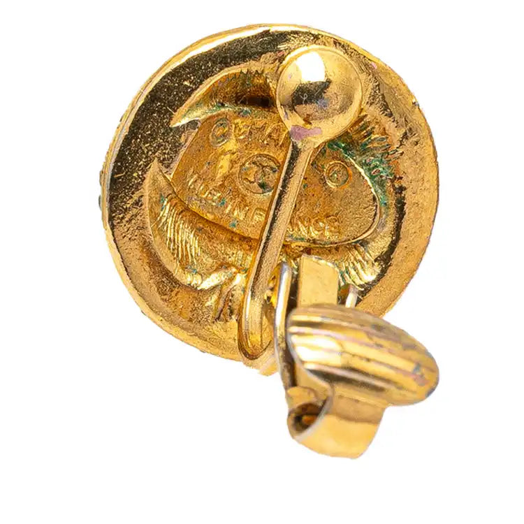 Chanel Gold Plated and Rhinestones Round Clip On Earrings